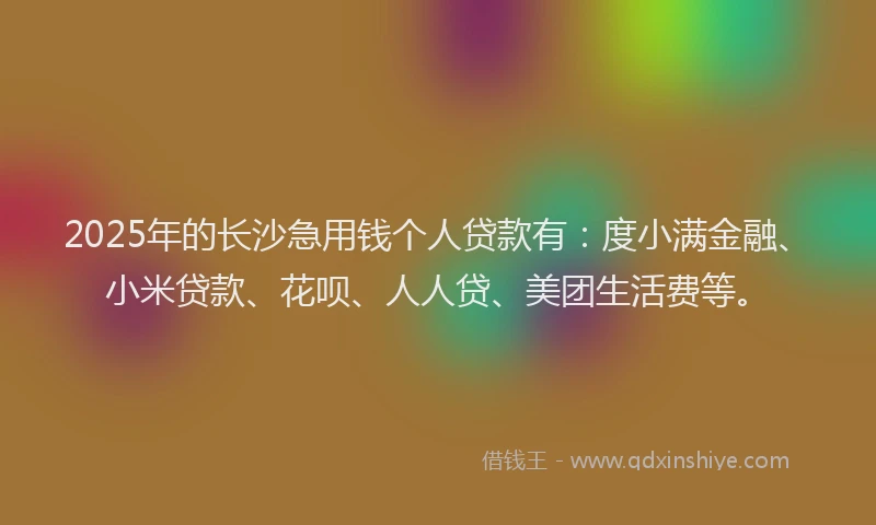 2025年的长沙急用钱个人贷款有：度小满金融、小米贷款、花呗、人人贷、美团生活费等。