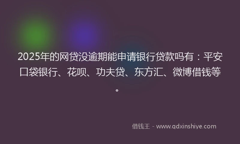 2025年的网贷没逾期能申请银行贷款吗有：平安口袋银行、花呗、功夫贷、东方汇、微博借钱等。
