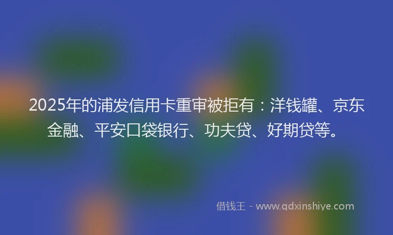 2025年的浦发信用卡重审被拒有：洋钱罐、京东金融、平安口袋银行、功夫贷、好期贷等。
