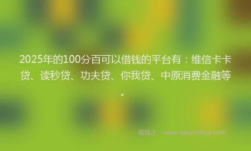 2025年的100分百可以借钱的平台有：维信卡卡贷、读秒贷、功夫贷、你我贷、中原消费金融等。