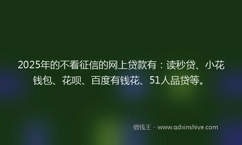 2025年的不看征信的网上贷款有：读秒贷、小花钱包、花呗、百度有钱花、51人品贷等。