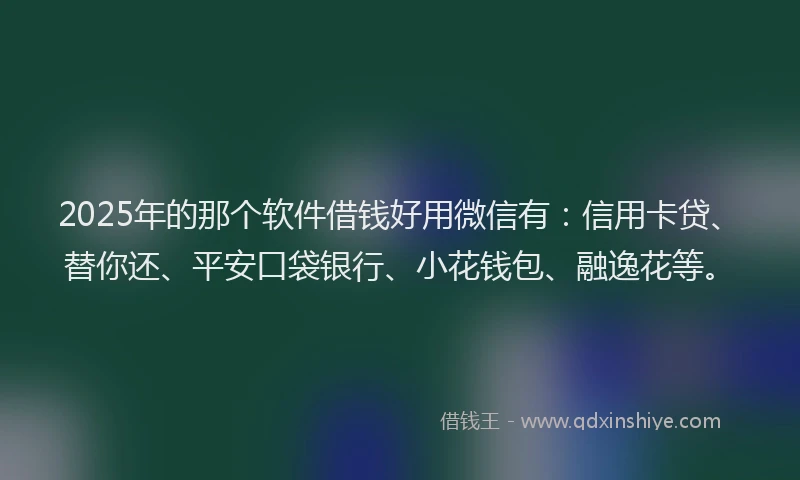 2025年的那个软件借钱好用微信有：信用卡贷、替你还、平安口袋银行、小花钱包、融逸花等。