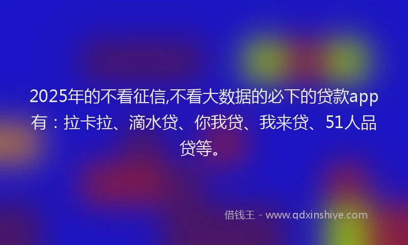 2025年的不看征信,不看大数据的必下的贷款app有：拉卡拉、滴水贷、你我贷、我来贷、51人品贷等。