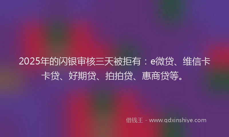 2025年的闪银审核三天被拒有：e微贷、维信卡卡贷、好期贷、拍拍贷、惠商贷等。