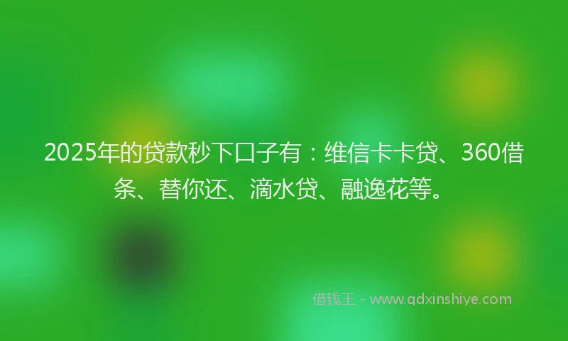 2025年的贷款秒下口子有：维信卡卡贷、360借条、替你还、滴水贷、融逸花等。