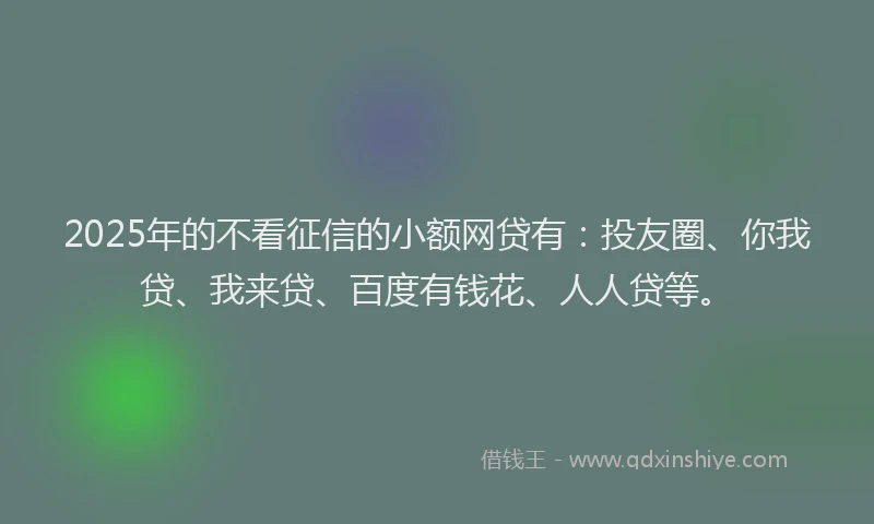 2025年的不看征信的小额网贷有：投友圈、你我贷、我来贷、百度有钱花、人人贷等。