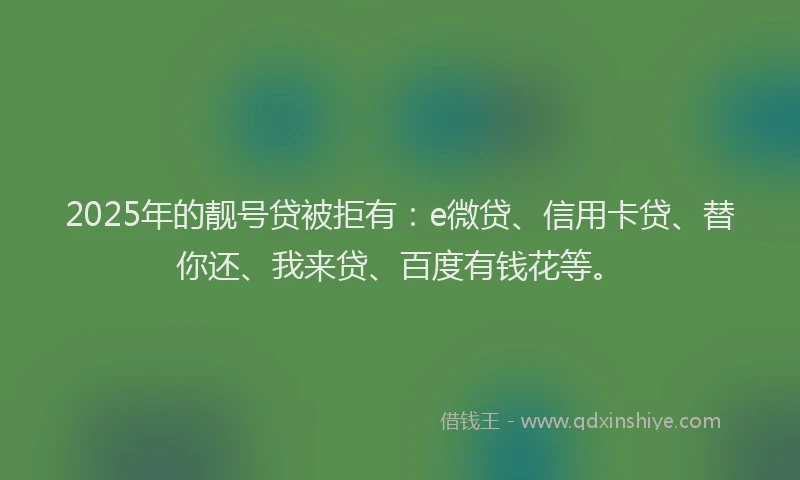 2025年的靓号贷被拒有：e微贷、信用卡贷、替你还、我来贷、百度有钱花等。
