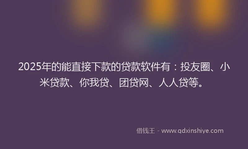 2025年的能直接下款的贷款软件有：投友圈、小米贷款、你我贷、团贷网、人人贷等。