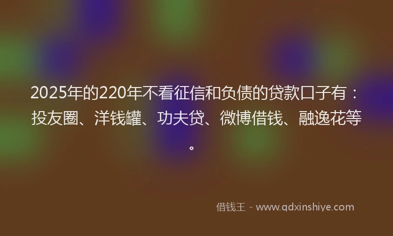 2025年的220年不看征信和负债的贷款口子有：投友圈、洋钱罐、功夫贷、微博借钱、融逸花等。
