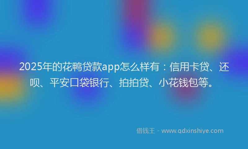 2025年的花鸭贷款app怎么样有：信用卡贷、还呗、平安口袋银行、拍拍贷、小花钱包等。