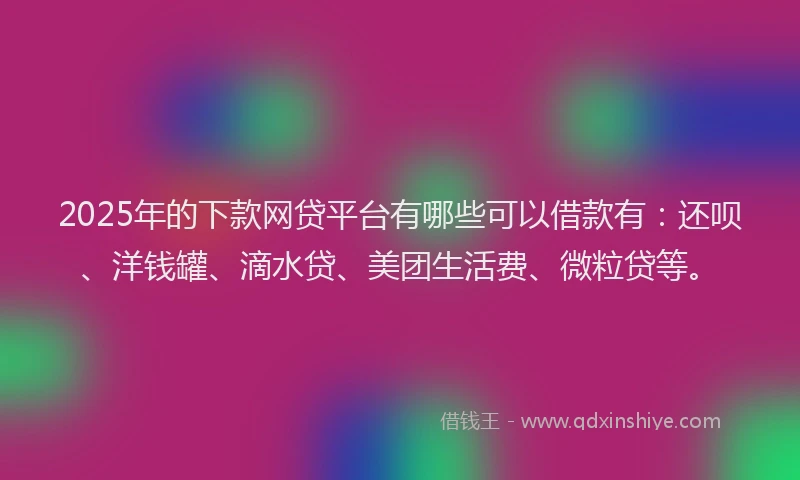 2025年的下款网贷平台有哪些可以借款有：还呗、洋钱罐、滴水贷、美团生活费、微粒贷等。