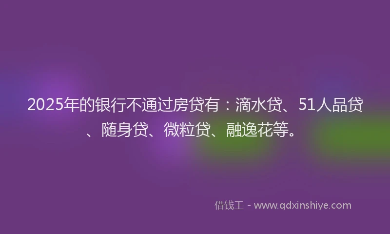 2025年的银行不通过房贷有：滴水贷、51人品贷、随身贷、微粒贷、融逸花等。