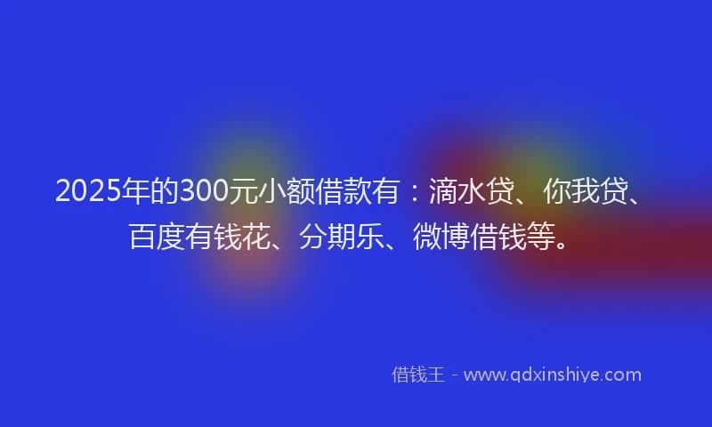 2025年的300元小额借款有：滴水贷、你我贷、百度有钱花、分期乐、微博借钱等。