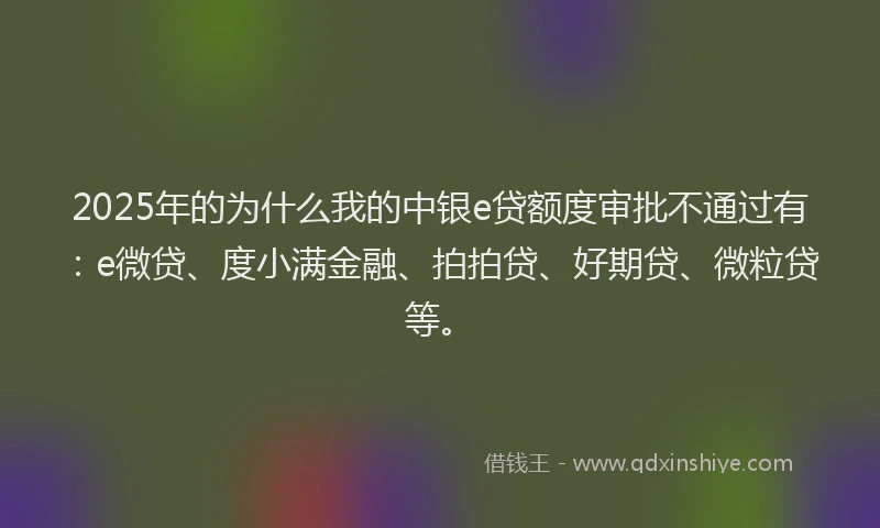 2025年的为什么我的中银e贷额度审批不通过有：e微贷、度小满金融、拍拍贷、好期贷、微粒贷等。