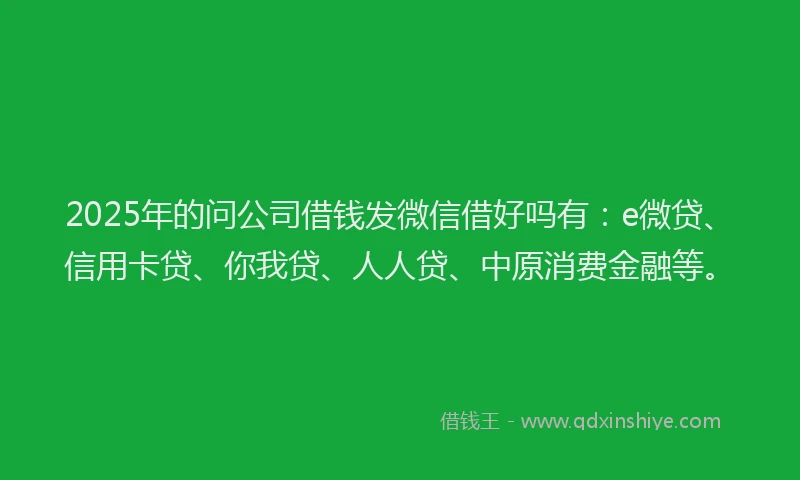 2025年的问公司借钱发微信借好吗有：e微贷、信用卡贷、你我贷、人人贷、中原消费金融等。