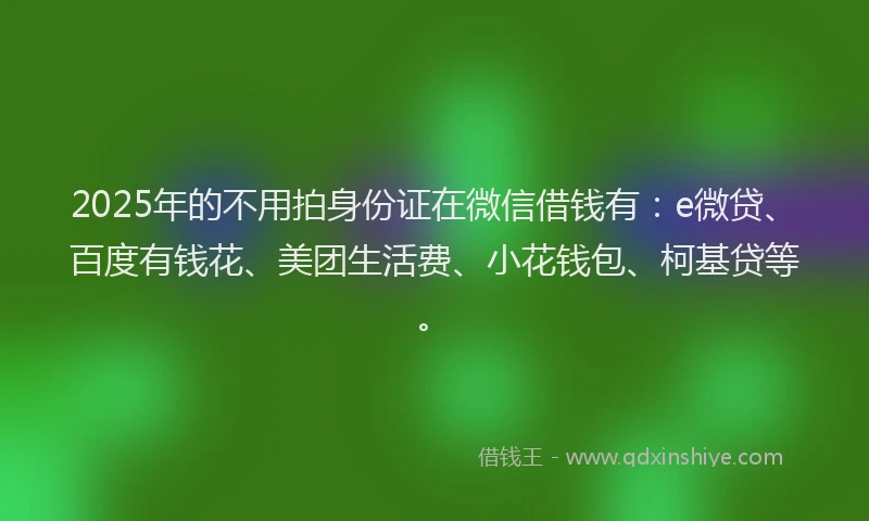 2025年的不用拍身份证在微信借钱有：e微贷、百度有钱花、美团生活费、小花钱包、柯基贷等。
