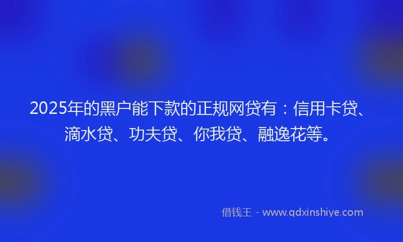 2025年的黑户能下款的正规网贷有：信用卡贷、滴水贷、功夫贷、你我贷、融逸花等。