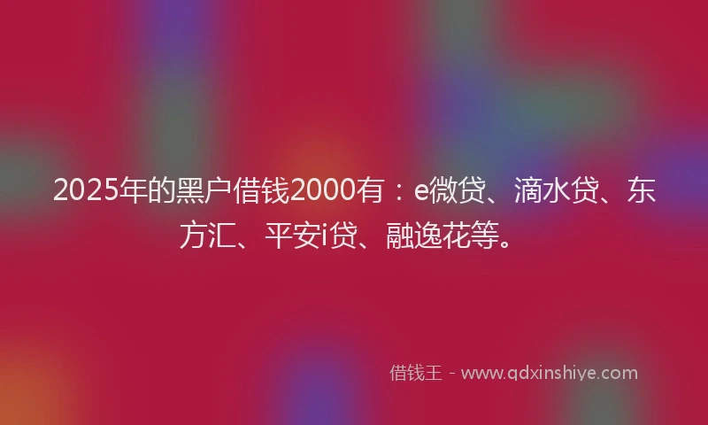 2025年的黑户借钱2000有：e微贷、滴水贷、东方汇、平安i贷、融逸花等。