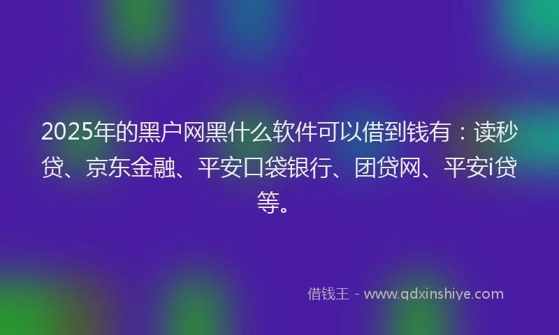 2025年的黑户网黑什么软件可以借到钱有：读秒贷、京东金融、平安口袋银行、团贷网、平安i贷等。