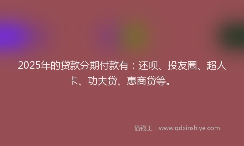 2025年的贷款分期付款有：还呗、投友圈、超人卡、功夫贷、惠商贷等。