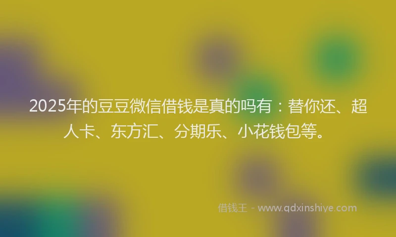 2025年的豆豆微信借钱是真的吗有：替你还、超人卡、东方汇、分期乐、小花钱包等。