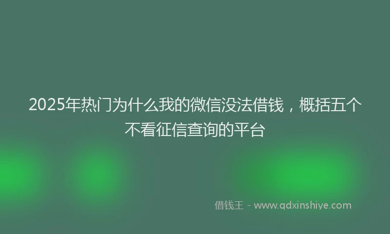 2025年热门为什么我的微信没法借钱，概括五个不看征信查询的平台