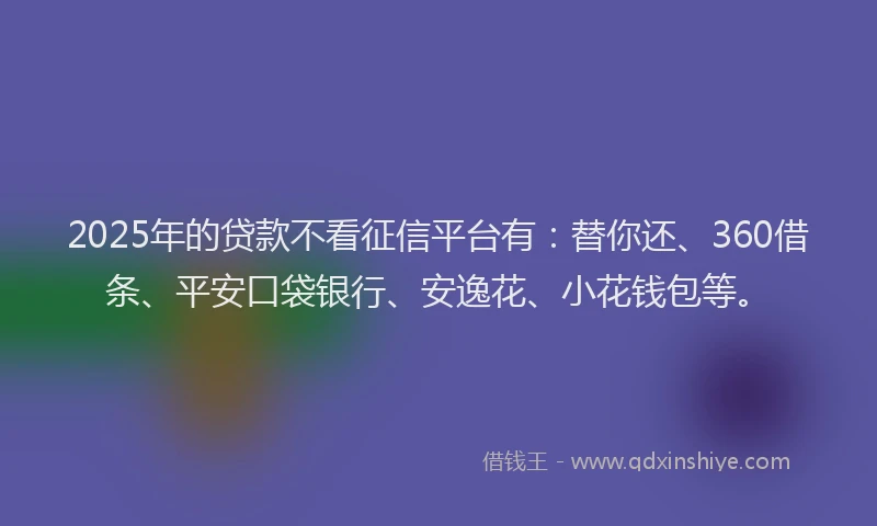 2025年的贷款不看征信平台有：替你还、360借条、平安口袋银行、安逸花、小花钱包等。