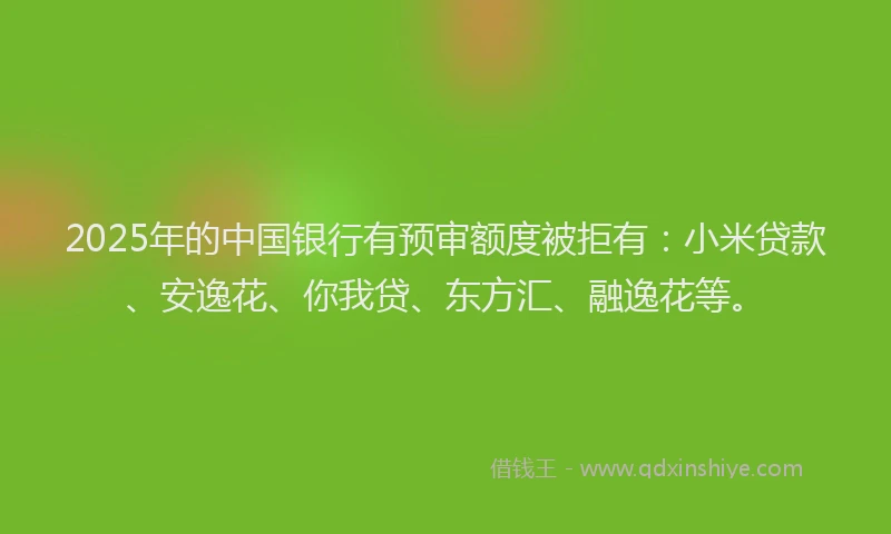 2025年的中国银行有预审额度被拒有：小米贷款、安逸花、你我贷、东方汇、融逸花等。