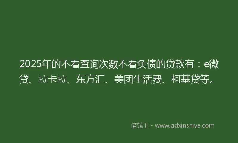 2025年的不看查询次数不看负债的贷款有：e微贷、拉卡拉、东方汇、美团生活费、柯基贷等。