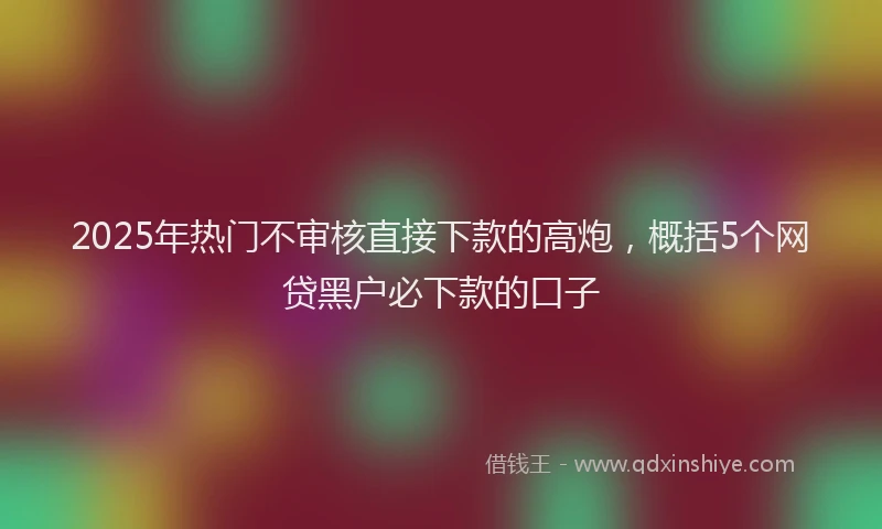 2025年热门不审核直接下款的高炮，概括5个网贷黑户必下款的口子