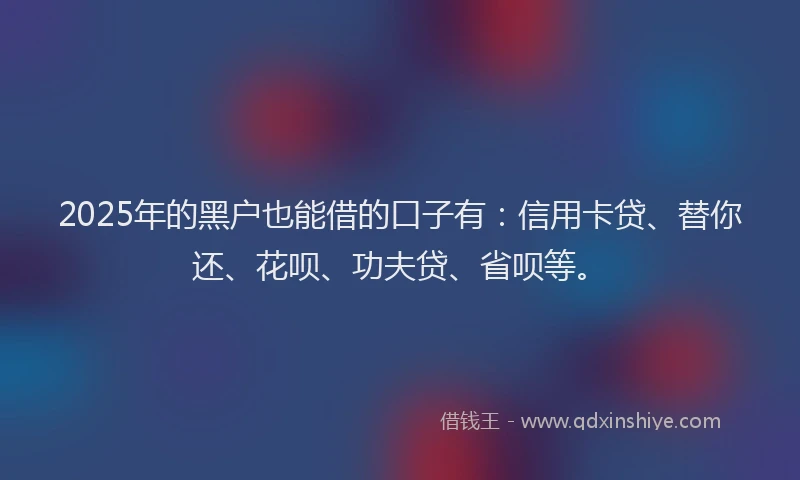 2025年的黑户也能借的口子有：信用卡贷、替你还、花呗、功夫贷、省呗等。
