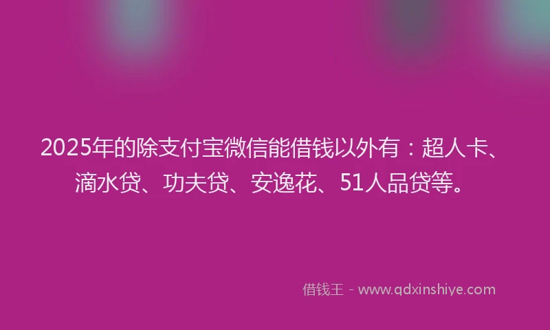 2025年的除支付宝微信能借钱以外有：超人卡、滴水贷、功夫贷、安逸花、51人品贷等。