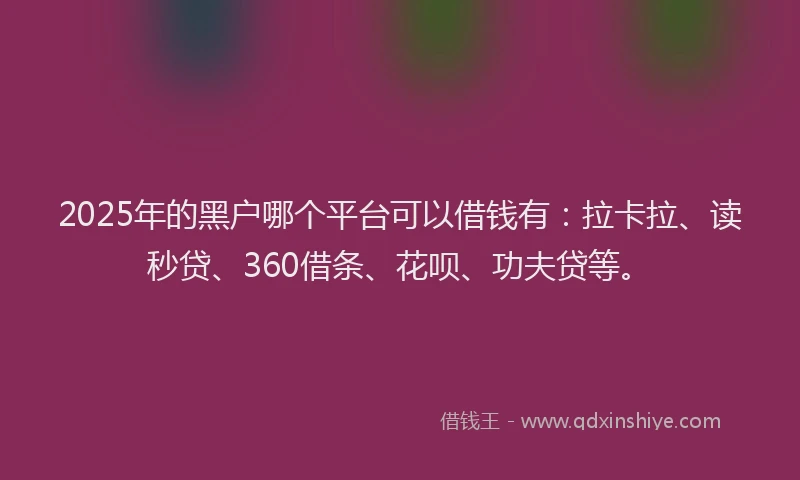 2025年的黑户哪个平台可以借钱有：拉卡拉、读秒贷、360借条、花呗、功夫贷等。