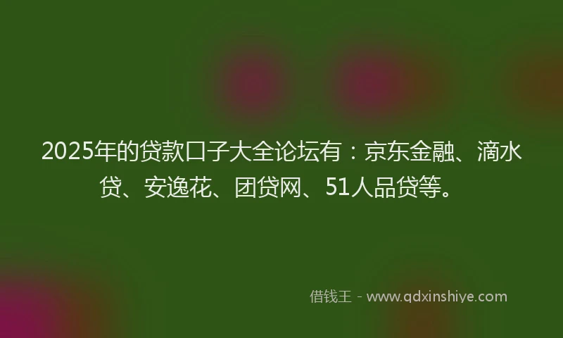 2025年的贷款口子大全论坛有：京东金融、滴水贷、安逸花、团贷网、51人品贷等。