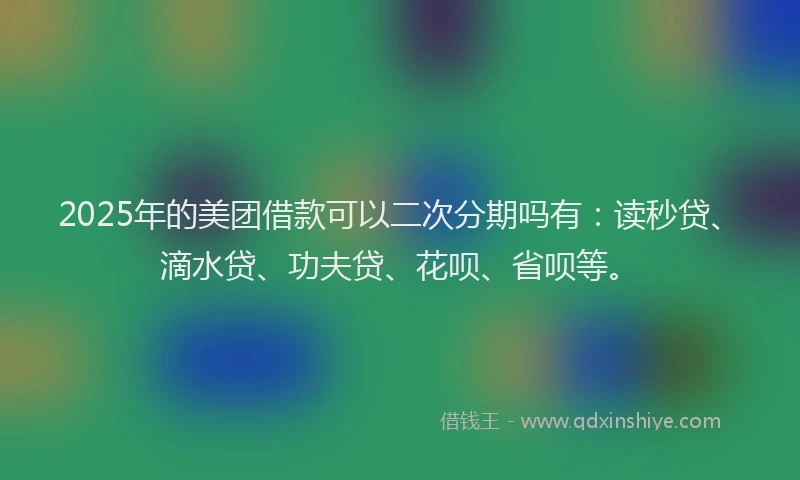 2025年的美团借款可以二次分期吗有：读秒贷、滴水贷、功夫贷、花呗、省呗等。