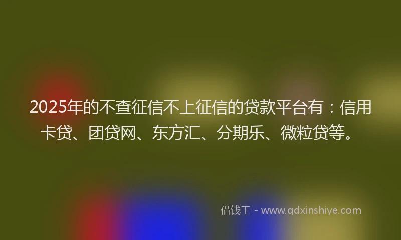 2025年的不查征信不上征信的贷款平台有：信用卡贷、团贷网、东方汇、分期乐、微粒贷等。