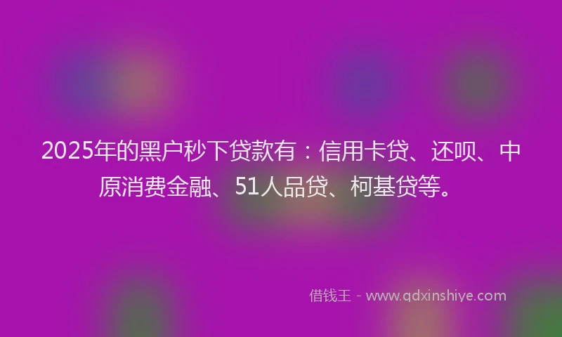 2025年的黑户秒下贷款有：信用卡贷、还呗、中原消费金融、51人品贷、柯基贷等。