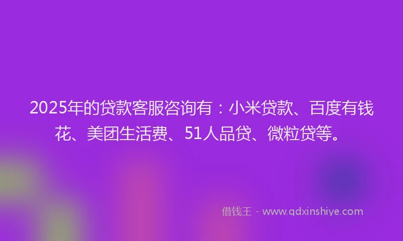 2025年的贷款客服咨询有：小米贷款、百度有钱花、美团生活费、51人品贷、微粒贷等。