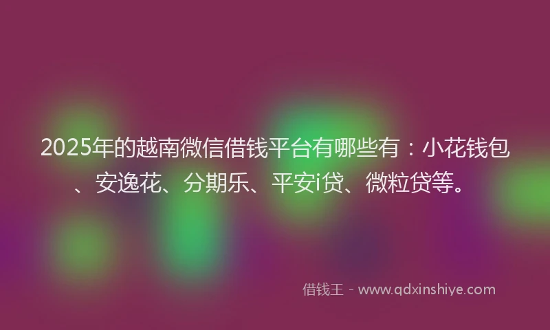 2025年的越南微信借钱平台有哪些有：小花钱包、安逸花、分期乐、平安i贷、微粒贷等。