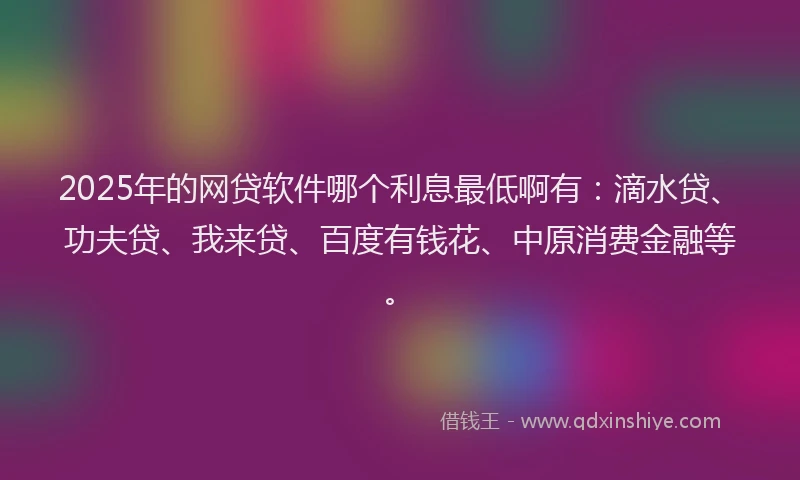 2025年的网贷软件哪个利息最低啊有：滴水贷、功夫贷、我来贷、百度有钱花、中原消费金融等。