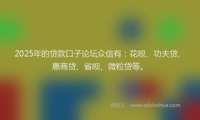 2025年的贷款口子论坛众信有：花呗、功夫贷、惠商贷、省呗、微粒贷等。