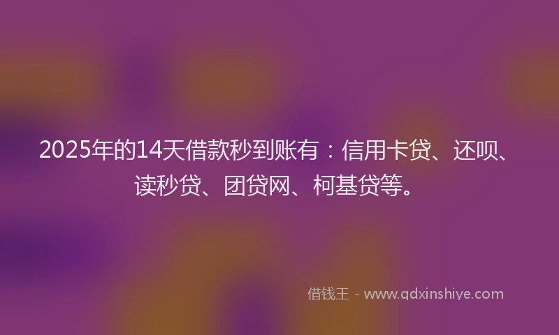 2025年的14天借款秒到账有：信用卡贷、还呗、读秒贷、团贷网、柯基贷等。