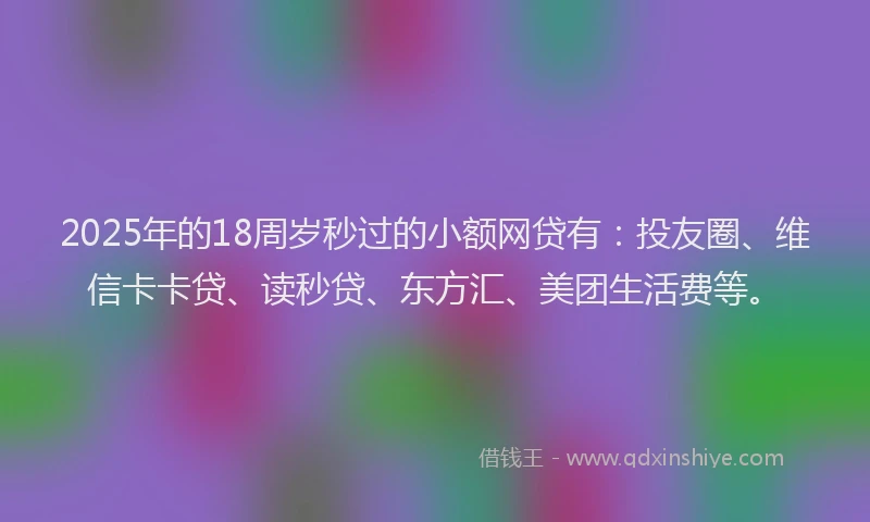 2025年的18周岁秒过的小额网贷有：投友圈、维信卡卡贷、读秒贷、东方汇、美团生活费等。