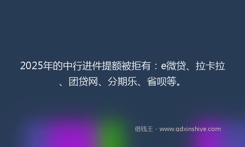 2025年的中行进件提额被拒有：e微贷、拉卡拉、团贷网、分期乐、省呗等。