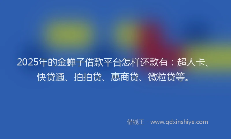 2025年的金蝉子借款平台怎样还款有：超人卡、快贷通、拍拍贷、惠商贷、微粒贷等。