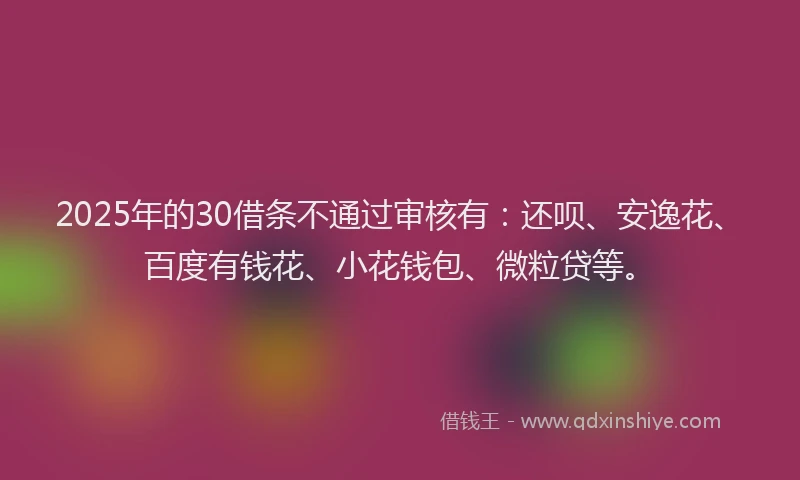 2025年的30借条不通过审核有：还呗、安逸花、百度有钱花、小花钱包、微粒贷等。