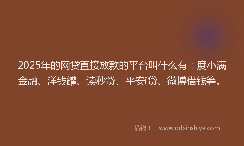 2025年的网贷直接放款的平台叫什么有：度小满金融、洋钱罐、读秒贷、平安i贷、微博借钱等。
