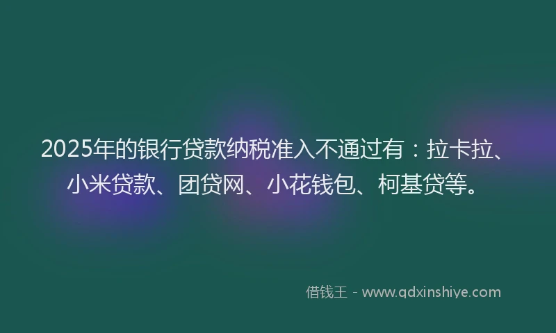 2025年的银行贷款纳税准入不通过有：拉卡拉、小米贷款、团贷网、小花钱包、柯基贷等。