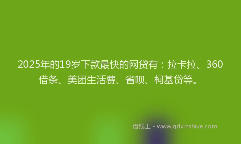 2025年的19岁下款最快的网贷有：拉卡拉、360借条、美团生活费、省呗、柯基贷等。