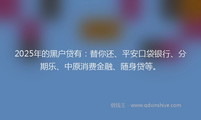 2025年的黑户贷有：替你还、平安口袋银行、分期乐、中原消费金融、随身贷等。